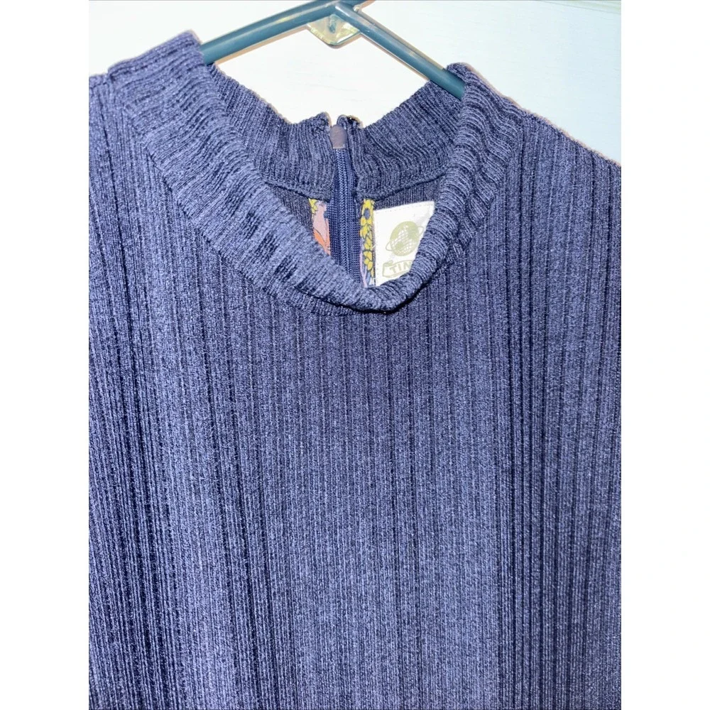 TINY Anthropologie Sophie Dress Sz L Navy Sweater Bodice Rayon Skirt Midi / Maxi - Picture 7 of 16
